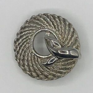 Vtg Brooch Lapel Pin Wreath Silver Tone Metal Dolphin Spiral Floral Domed Estate